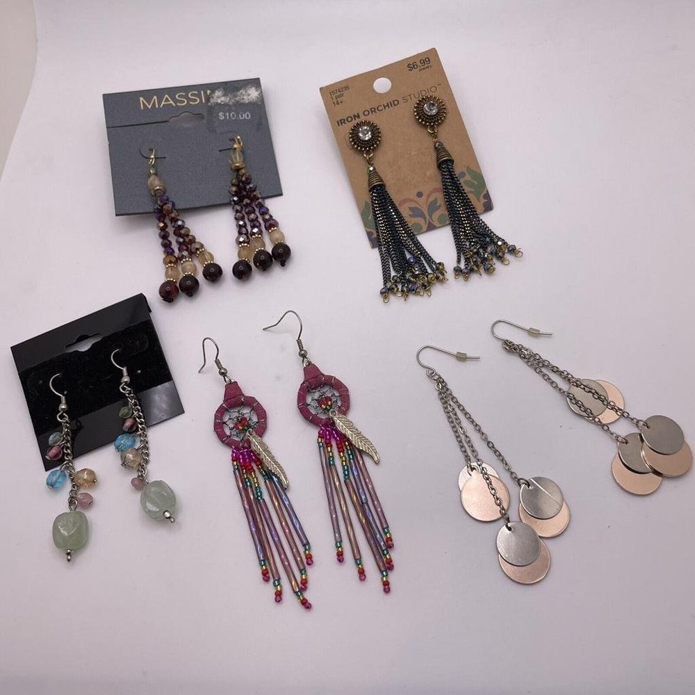 Lot Of 5 Costume Earrings Pierced Dangle Mix Dreamcatcher / Tassel Etc
